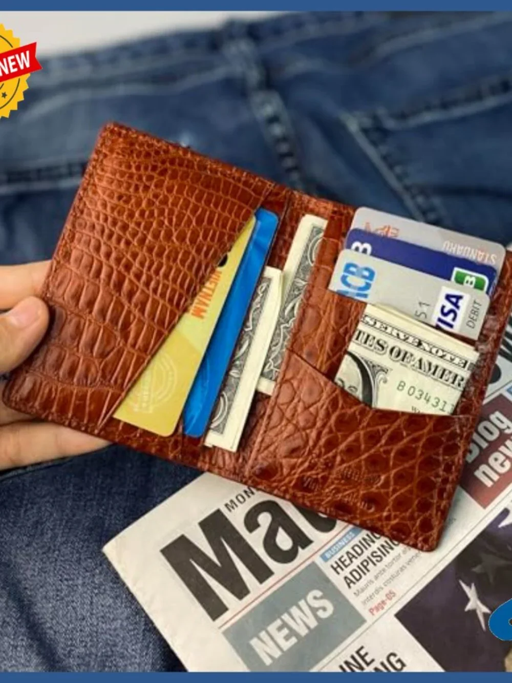 Men's RFID Blocking Alligator Leather Bifold Wallet Slim Card Holder Gift